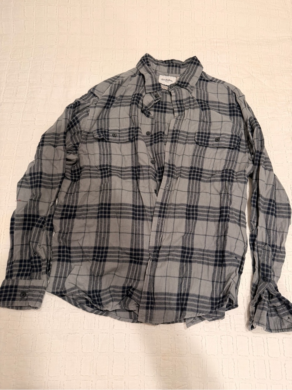 Goodfellow & Co Gray and Black Plaid Button-Down Shirt